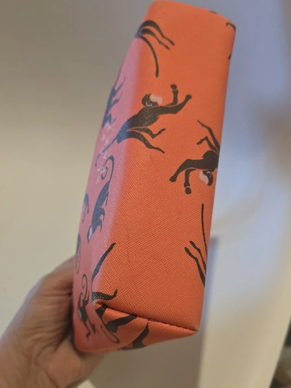 Scape Park Orange Wristlet Pouch with Navy Trim and Black Monkey Print